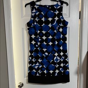 AB Studio Black and Blue Geometric Sleeveless Mini Dress